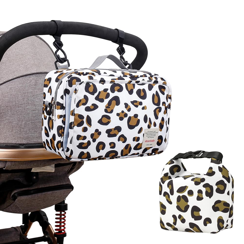 MOMIGO Baby Diaper Bag Stroller Bag With Snack Cooler Bag - Diaper Caddy Tote Baby Stroller Bag Nursery Storage Bin for Diapers, Wipes & Toys Mini Diaper Bag for Outdoor (Leopard)