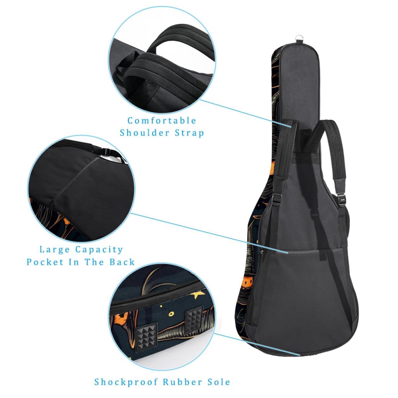 Tasche für Akustikgitarre mit zwei Taschen, Halloween-Hexenhüte, 14 wasserabweisend, doppelt verstellbarer Schultergurt, Gitarrentasche, Halloween-Hexenhüte, 42.9x16.9x4.7 in, Stilvoll
