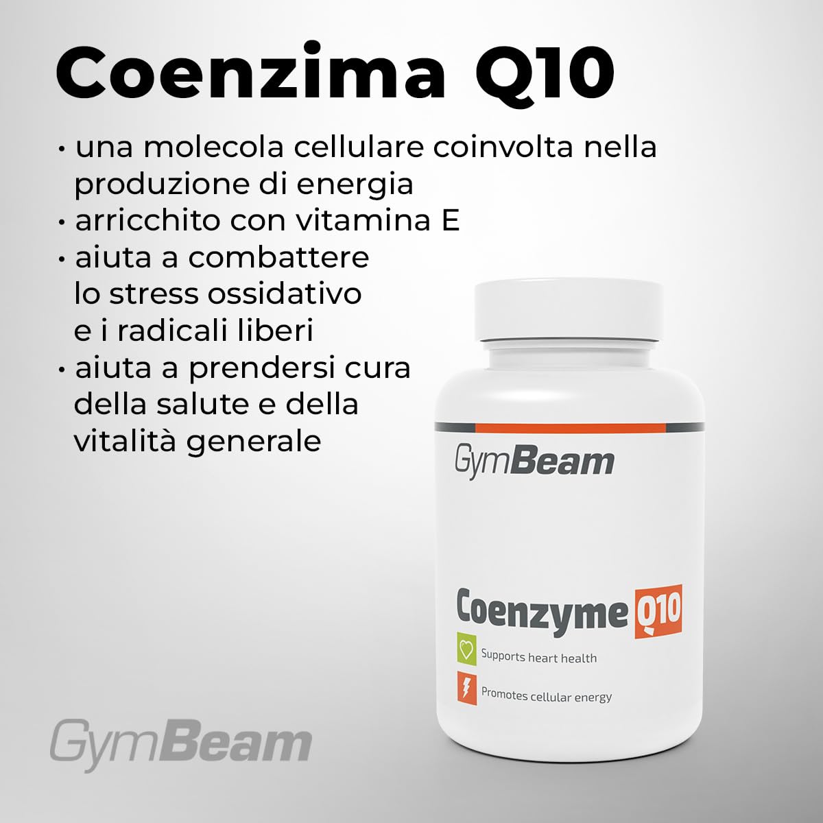 GymBeam Coenzima Q10, Integratore per l'Energia, Coenzima Q10 Ricco di Vitamina E, per Combattere lo Stress Ossidativo, Migliorare la Salute della Pelle e Performance Sportiva, in Compresse (60 cps)