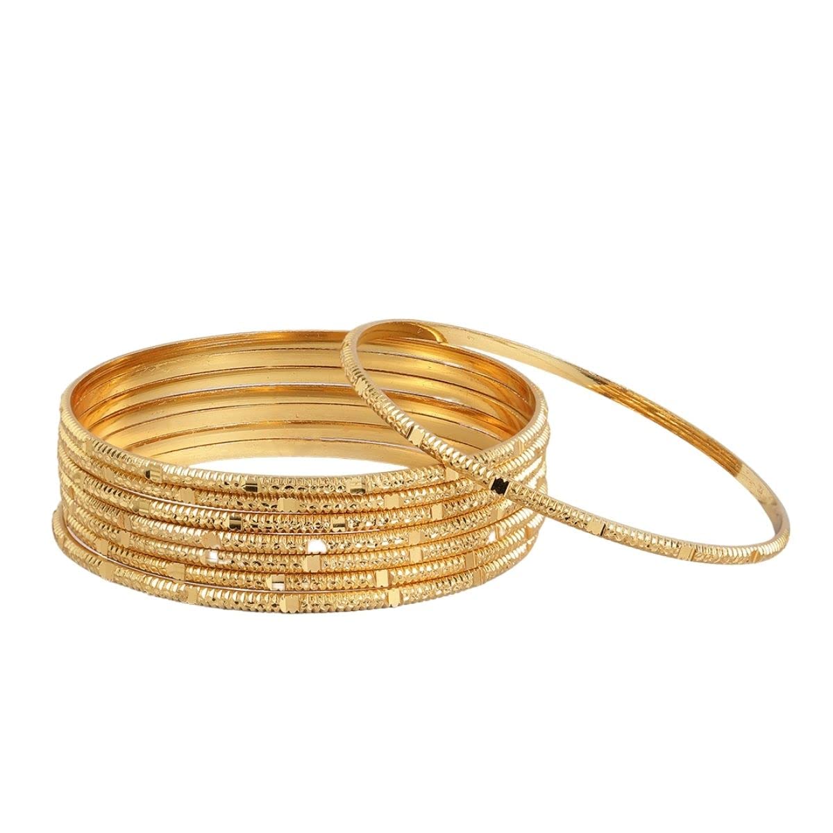 ACCESSHERSet Of 8 Matte Gold-Plated Handcrafted Bangles For Women & Girls
