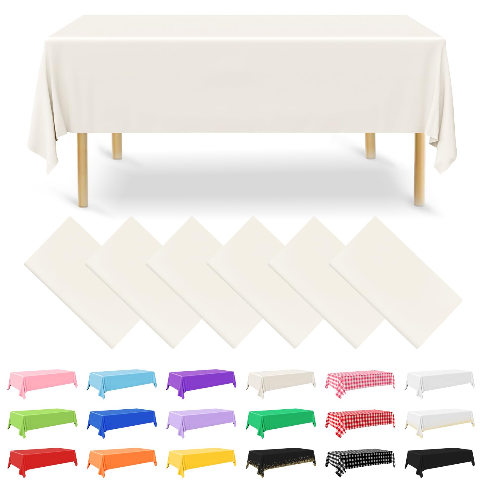 NACHLYNN 6 Stück Einweg Tischdecke 137 x 274 cm Lvory Rechteckige Tischabdeckung Wasserdicht Gartentischdecke für Festivals Party Hochzeiten Brautpartys Geburtstag Dekorationen
