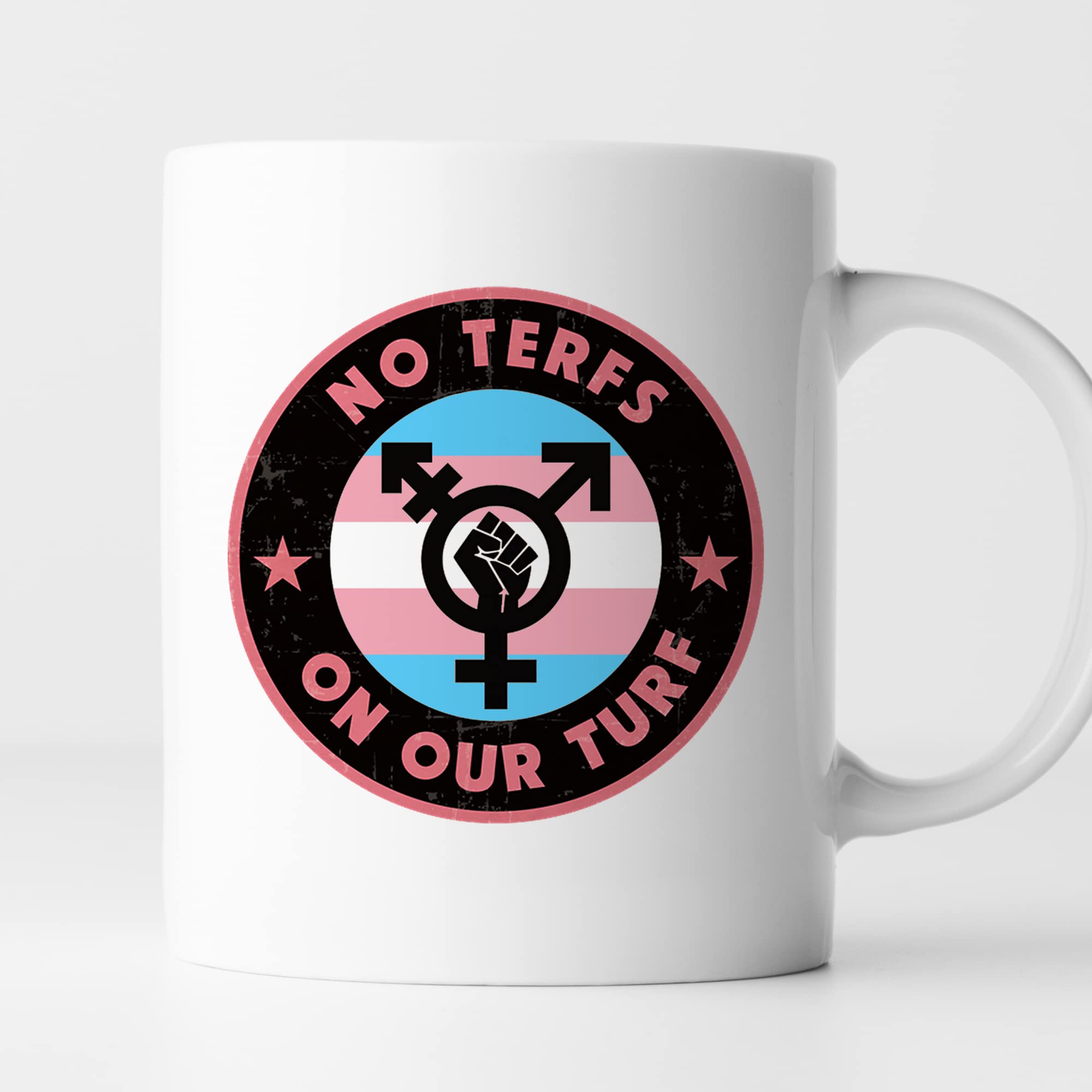 VIGAT No Terfs On Our Turf Coffee Mug, Trans Transgender Mug, Trans Ally Mug, Trans Pride Coffee Mug, Trans Rights Mug, Trans Flag Ceramic Glossy Mug Gift for Family, Friends, Coworkers - 11 Oz