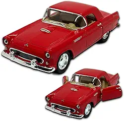 Miniatura de carro Ford Thunderbird 1955 1/36 em metal, 12 CM, Rodinhas em borracha e com Fricção, Carrinho de ferro colecionável, Resistente a quedas, Acabamento excelente (Vermelho)