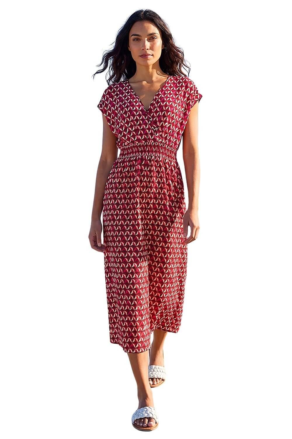 Roman Women's V-Neck Stretch Midi Dress - Red - Size 18