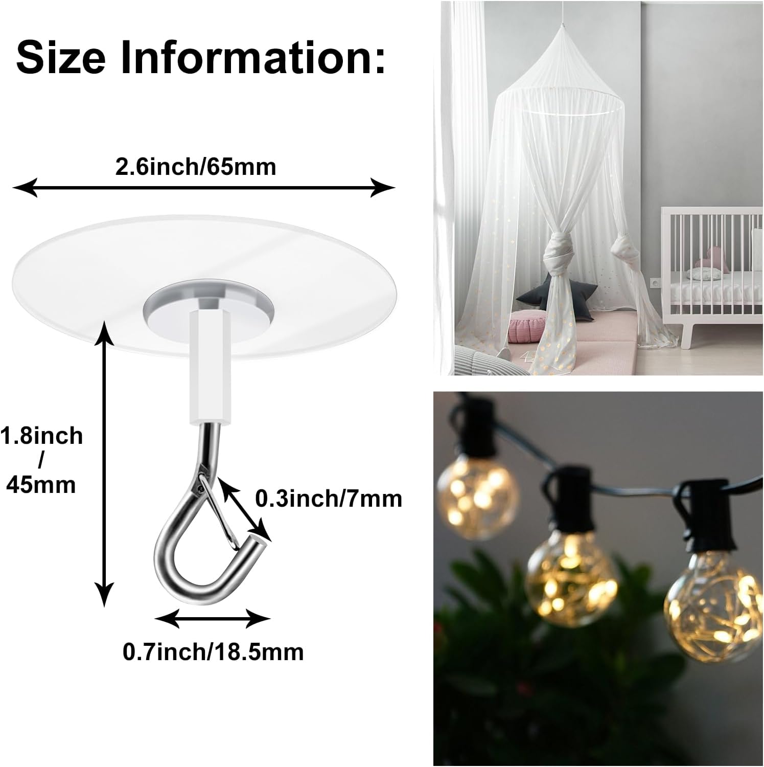 5 Pack Strong Self-Adhesive Ceiling Hooks,No Drill Safety Lock Hangers for Fans/Plants/Lights, Kitchen Bathroom Office Storage & Wall Decor