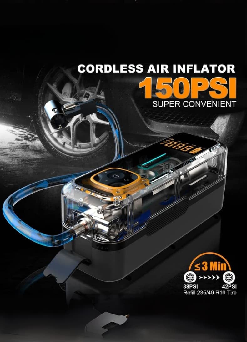 Portable Tire Inflator Air Compressor Cordless Digital Display Air Pump up to 150 PSI Auto Shut Off 22 — view 4