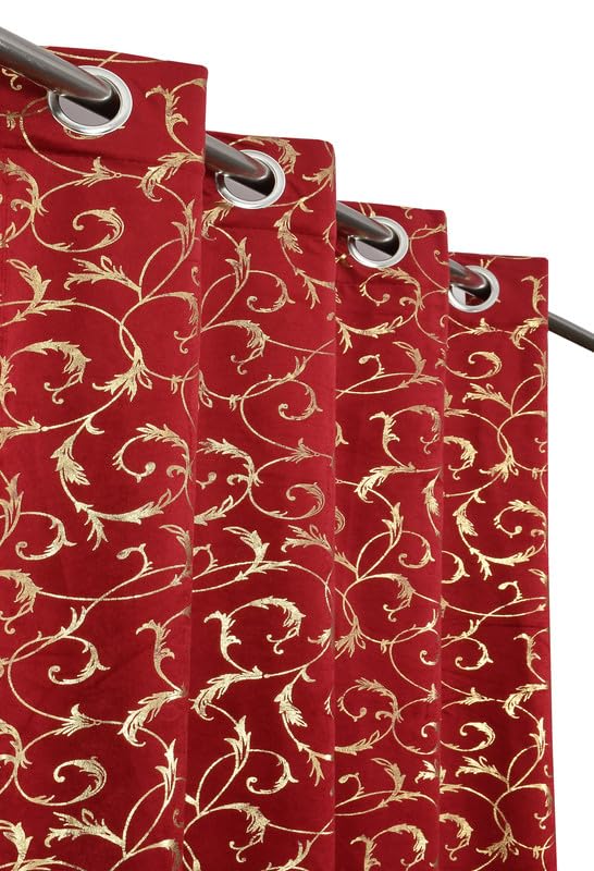 Panipat Textile Curtain Heavy Velvet Fabric Luxury Looks Leaf Design Room Darkening Curtains 9 Feet for Long Door, Maroon, Pack of 4 Pieces (B0CWV7B5N4) Amazon Price History, Amazon Price Tracker