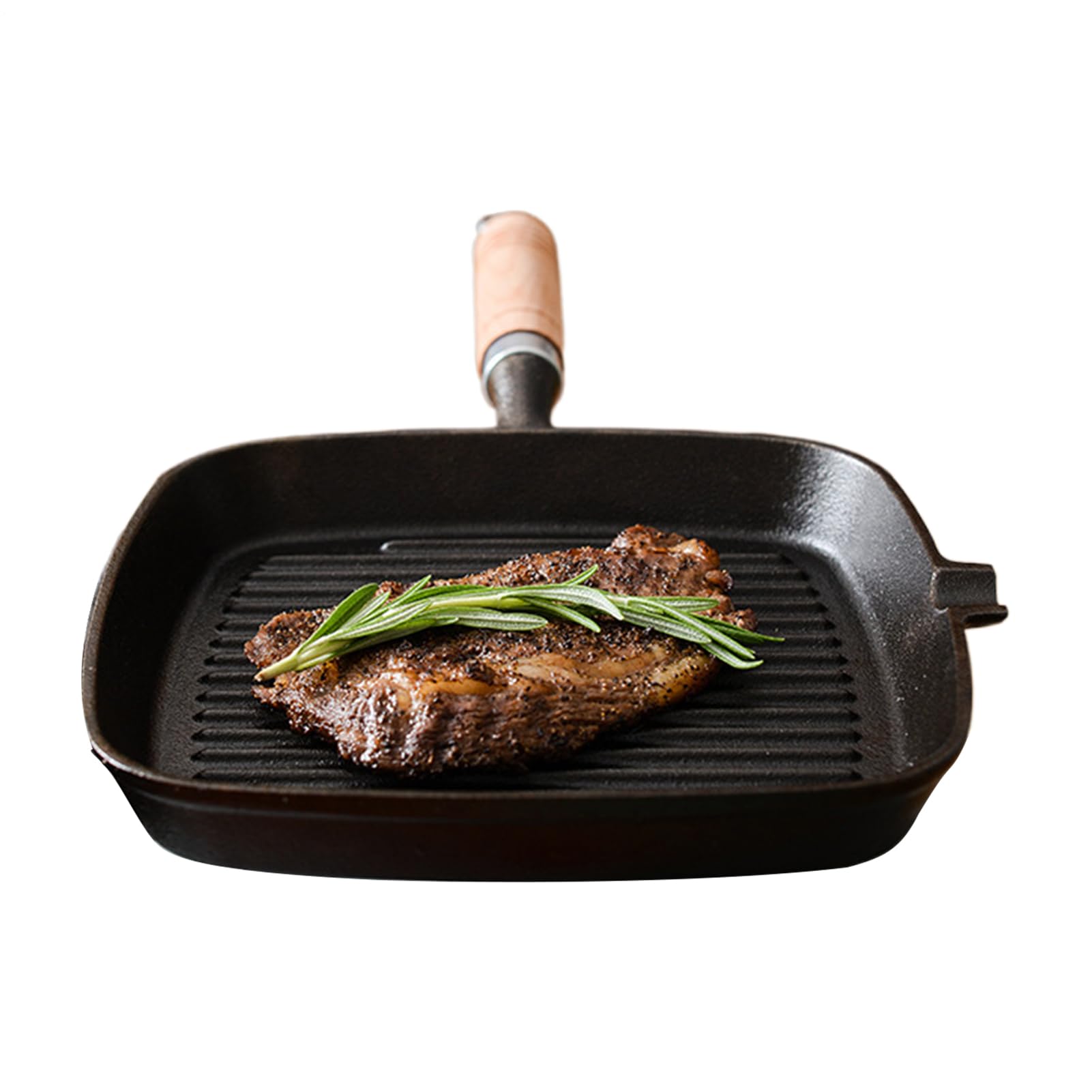 Padella Grill Padella Griglia Antiaderente con Manico in Legno | Utensile da Cucina Ergonomico Termoresistente Portatile per Casa Ristorante