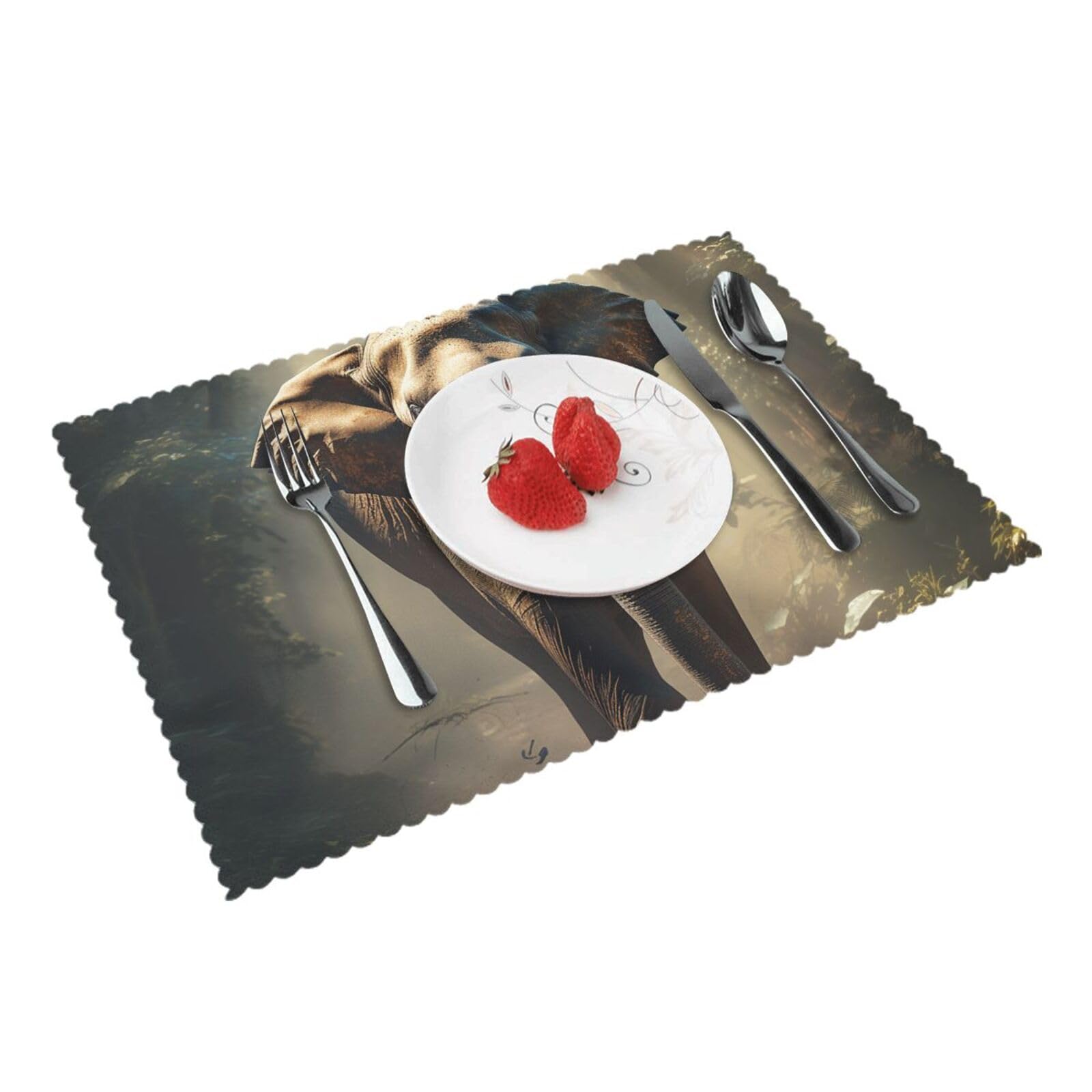 Placemats Set of 4 Heat Resistant Woven Place Mats for Dining Table Elephant in the Forest Placemats Washable Wipeable PVC Table Mats Indoor/Outdoor Place Mats for Party Kitchen Decor 30x45 cm
