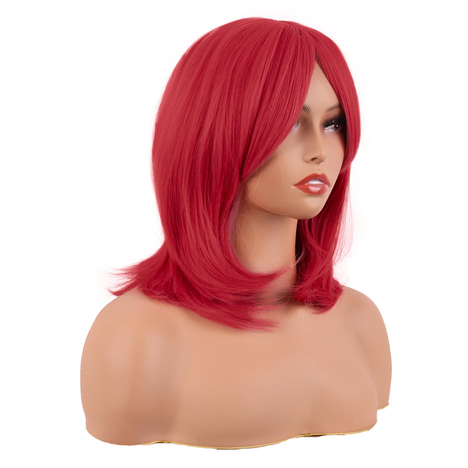 MapofBeauty 18 Inch/45 cm Layered Bangs Straight Synthetic Fiber Shoulder Length Hair Daily Use Wig (bright Red) - Image 2