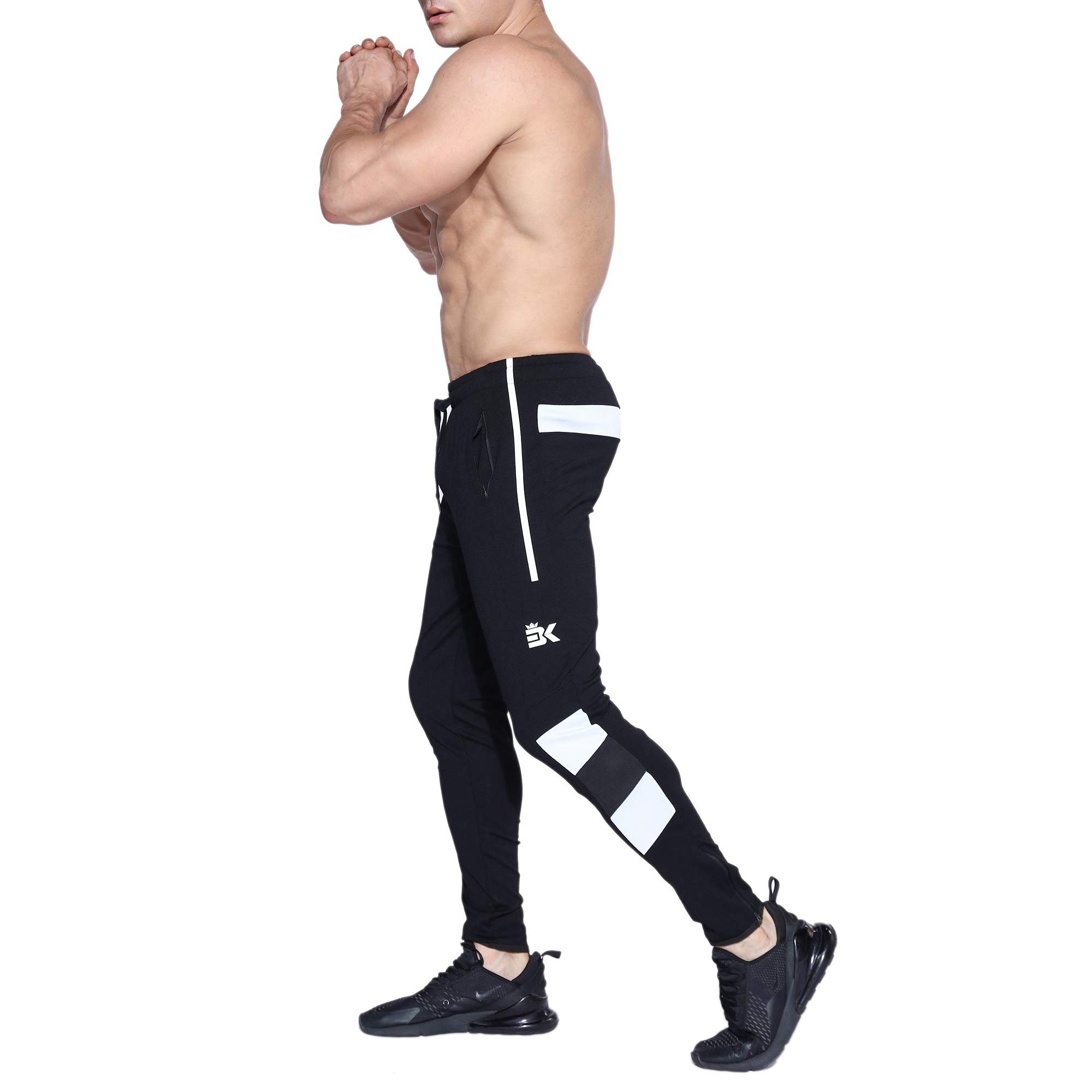BROKIG Mens Strike White Gym Workout Zipper Jogger Pants Athletic Lightweight Running Sweatpants Men