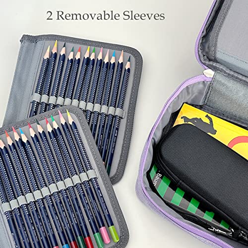 Image of allydrew Large Capacity 72 Slot Pencil Case for Colored Pencils, Stationery Pouch, Lavender