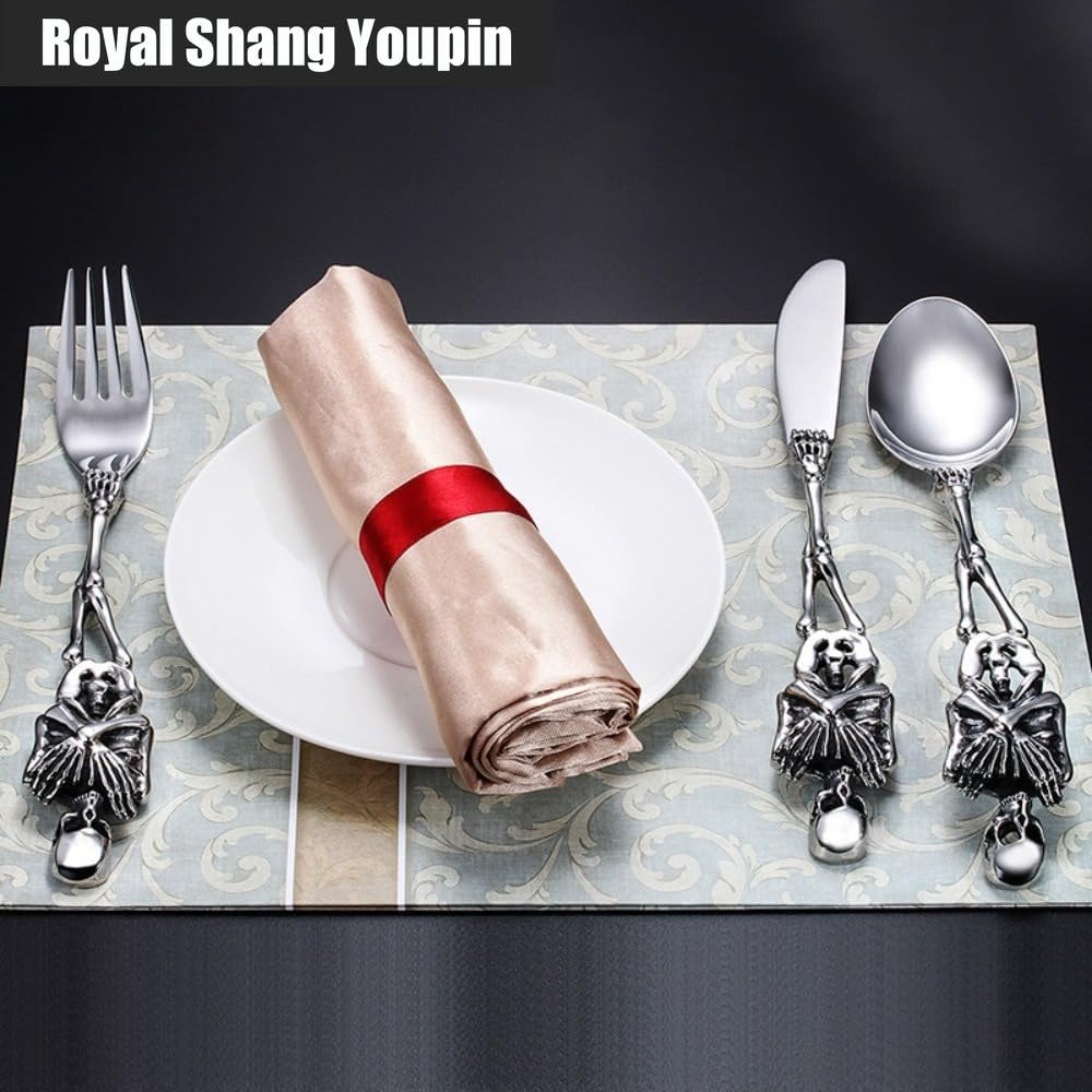 Esagerato Prepotente Creativo Teschio Maniglia Cucina in Acciaio Inox Argenteria Stoviglie Posate Posate Coltelli Forchette Cucchiai Set (Forchetta Cucchiaio)