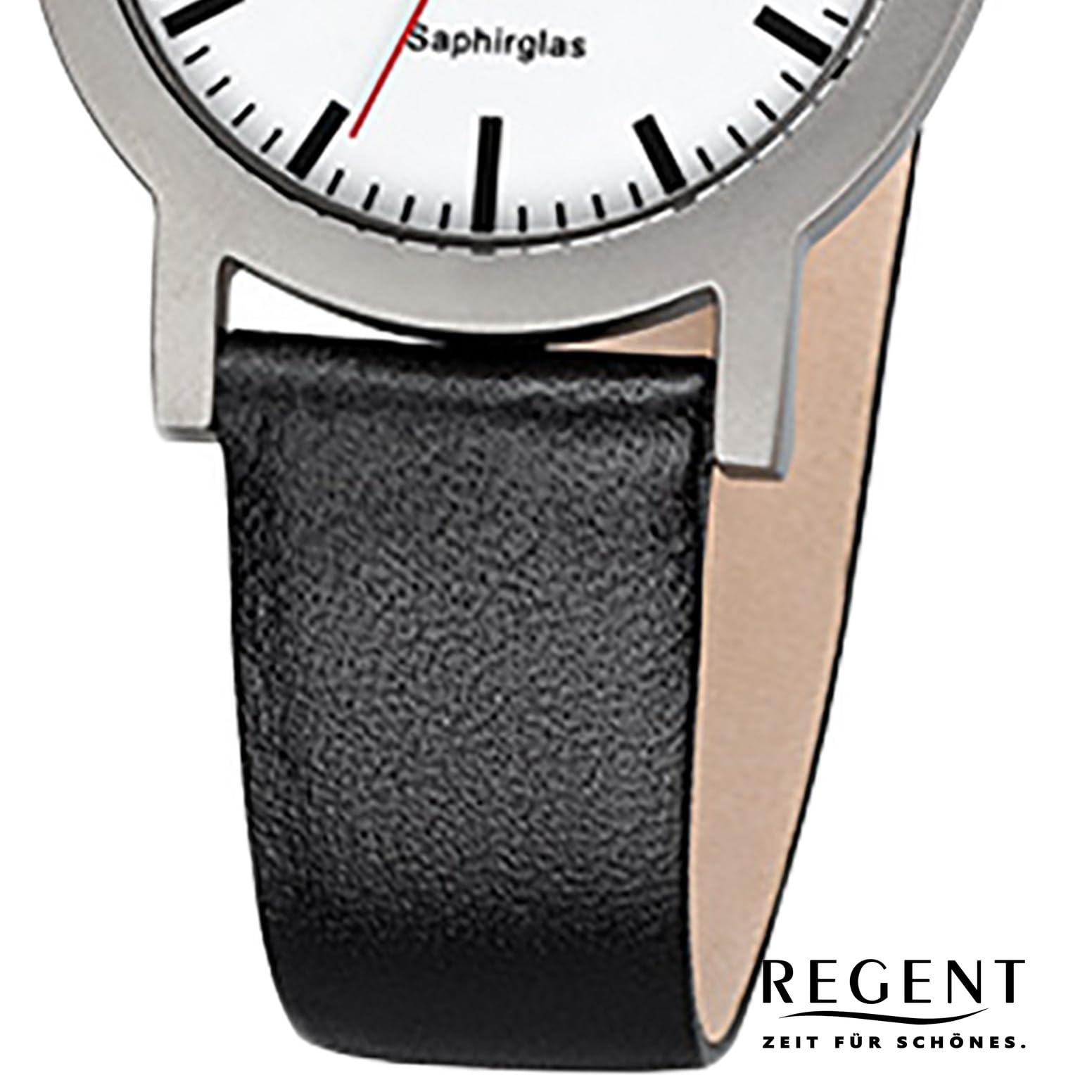 REGENT F1108 Bahnhofsuhr für Damen mit Saphirglas aus Titan mit Lederarmband