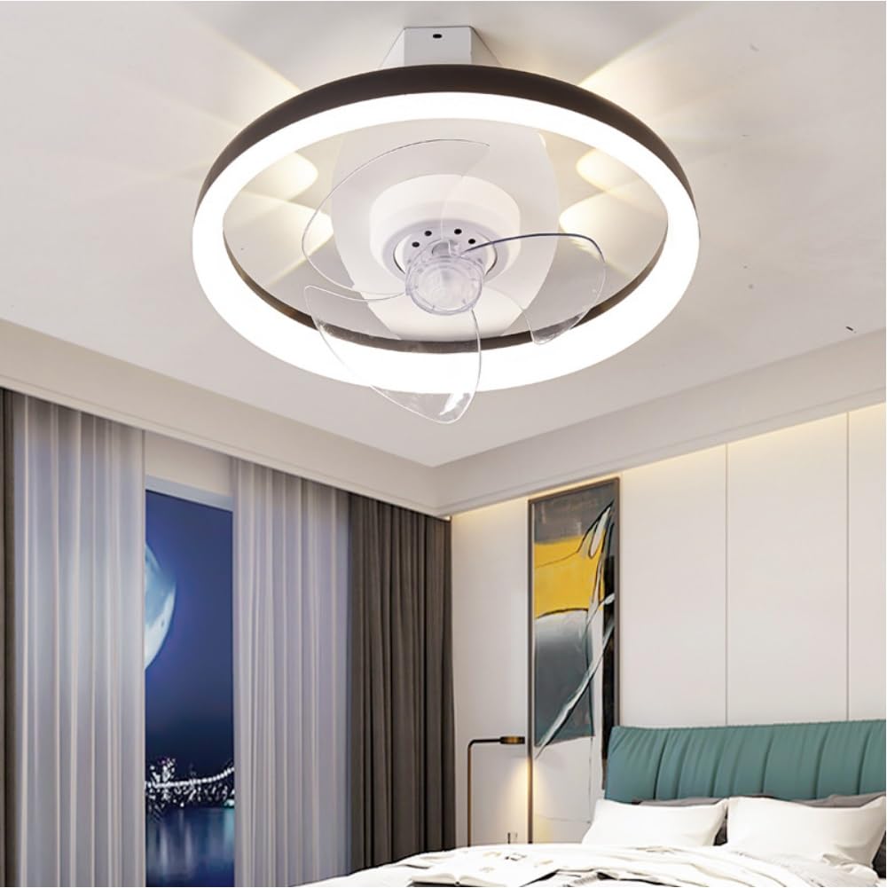 HXYSXHJUO Ceiling fan light LED 360°Oscillating with Remote Control 3-Speed 3-Color Dimming Mute Fan Light for Bedroom Restaurant 50CM Blue Pink White (Color