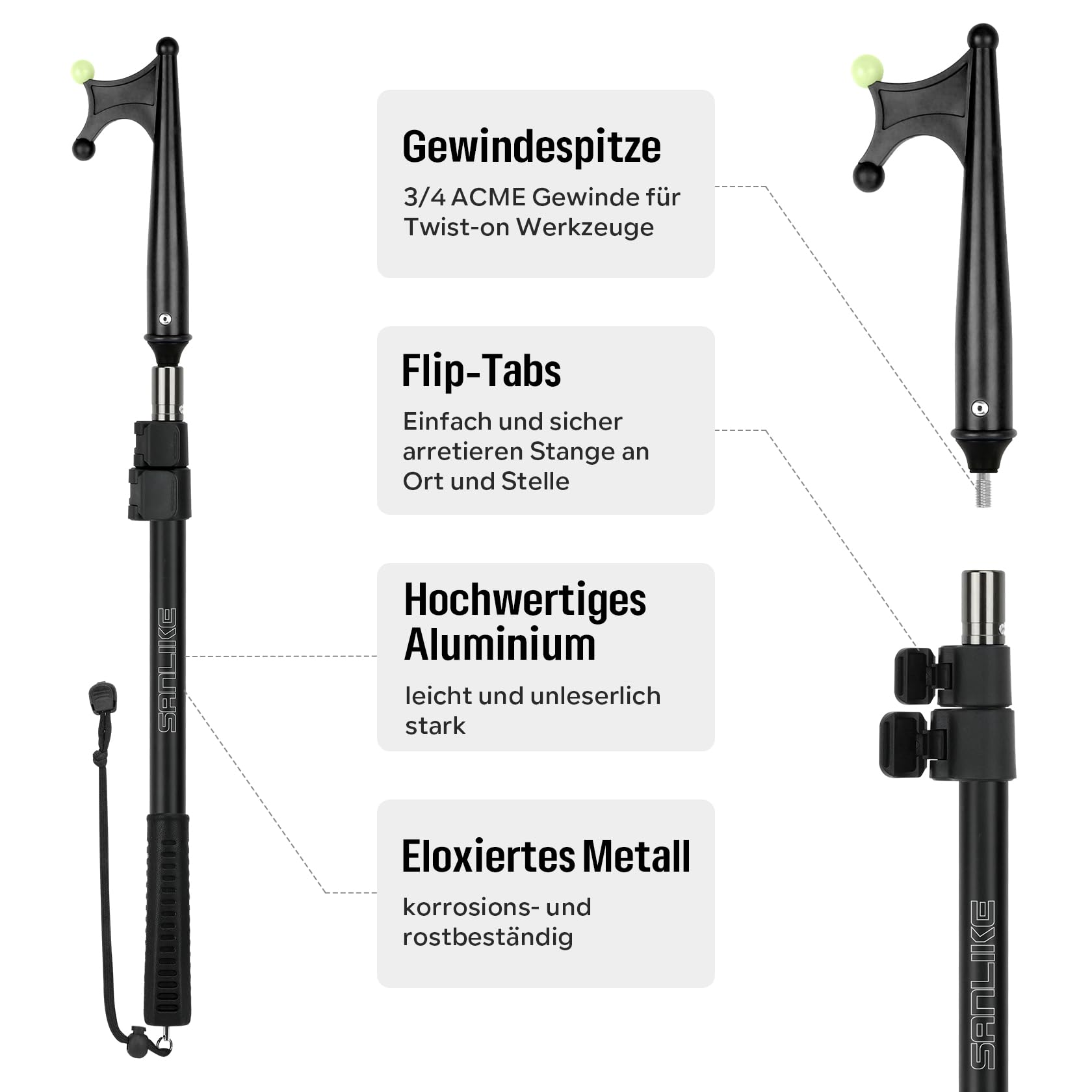 SAN LIKE Asta Telescopica per Agganciare, Accessori Barca per Nautica Sccessori Barche, Ganci da Barca con Perline Luminose Boat Hooks, Mezzo Marinaio in Alluminio Leggeri Durevoli per L'attracco