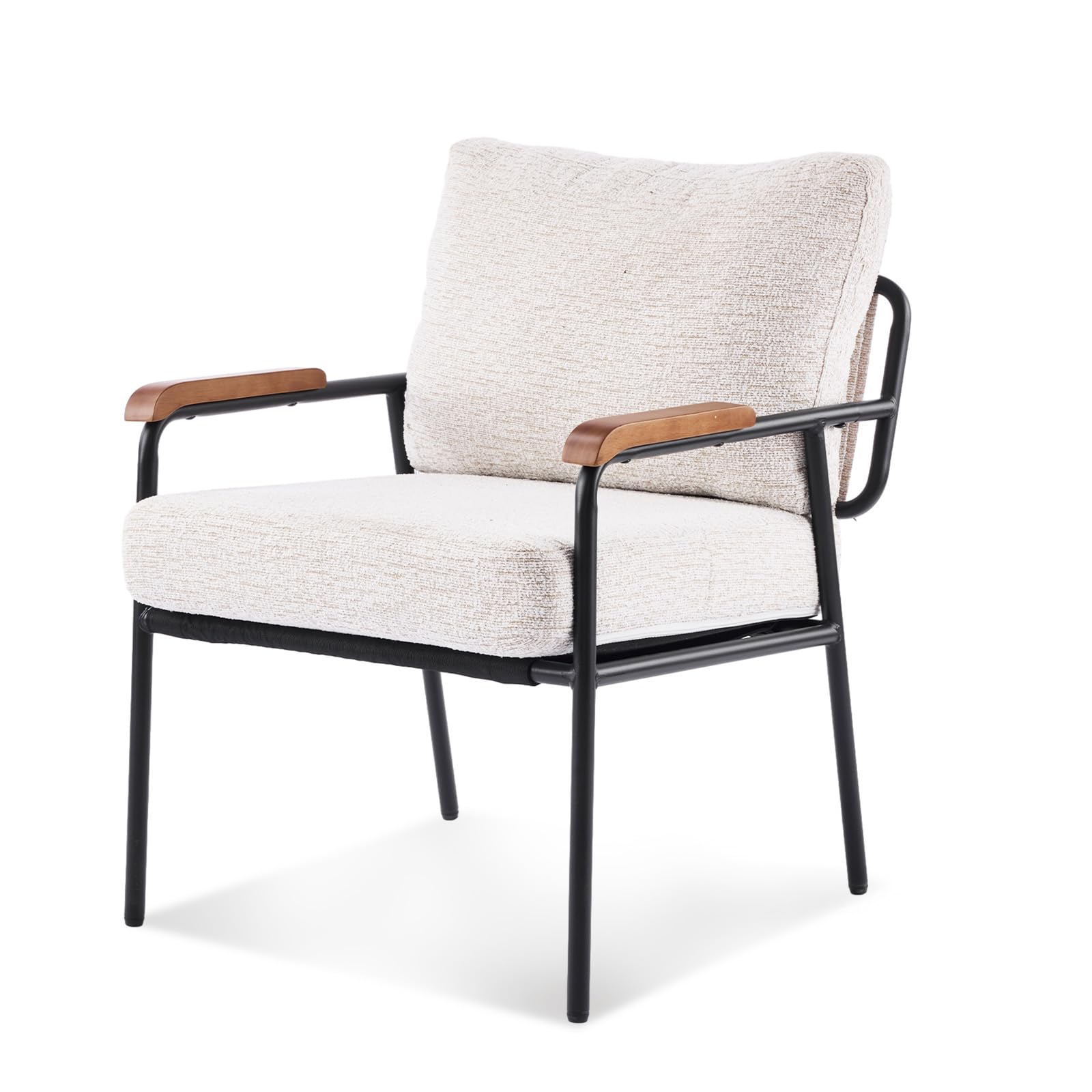Karl home Accent Chair, Mid-Century Modern Armchiar Lounge Reading Vanity Chair with Metal Frame, Wood Armrest, Backrest for Bedroom, Living Room, Small Space, Waiting Room, Linen Beige