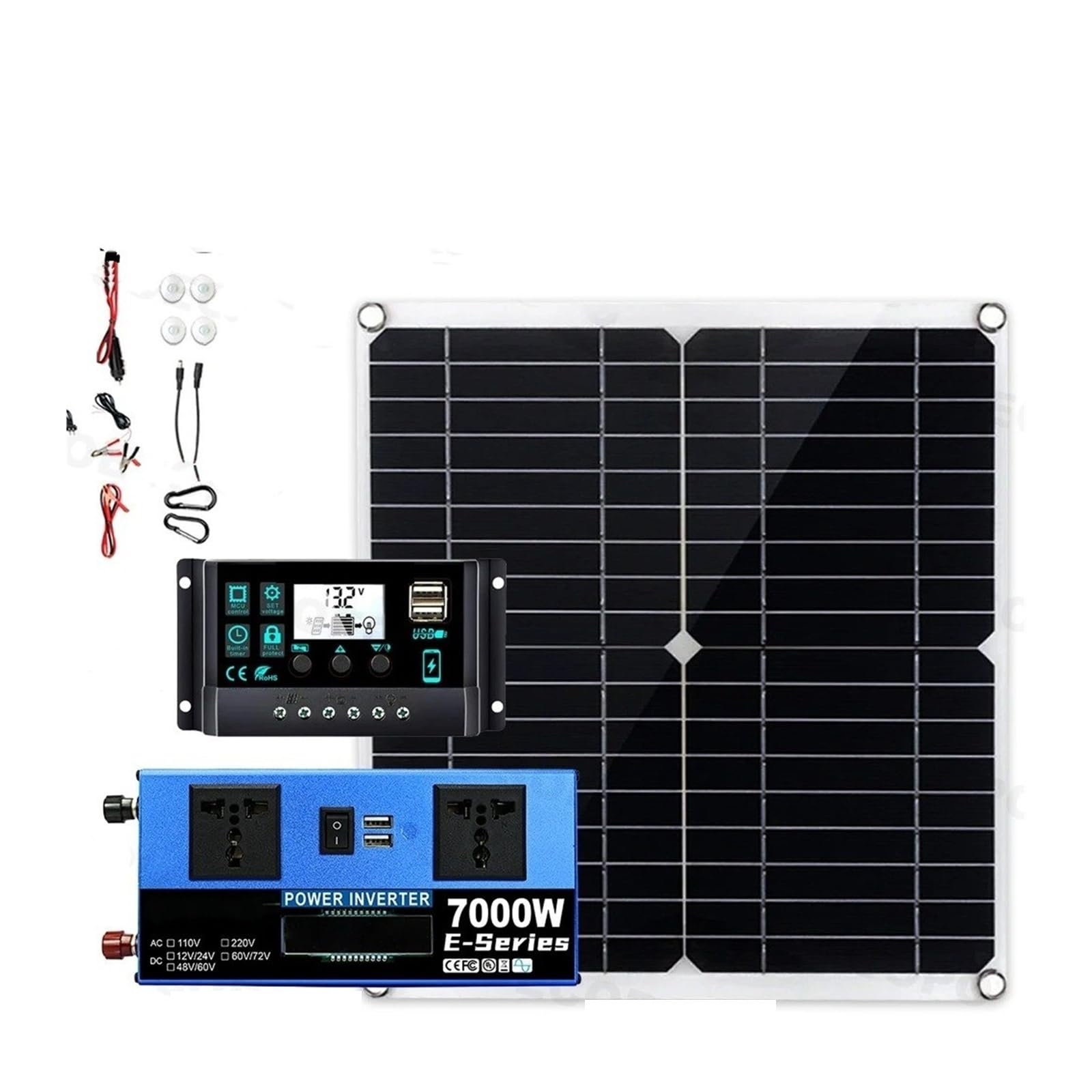 Inverter Convertisseur Kit Système Solaire 7000W avec Panneau 300W + Contrôleur 100A + Onduleur 12V/24V À 110V/220V pour Maison/RV/Camping(220V Solar kit)