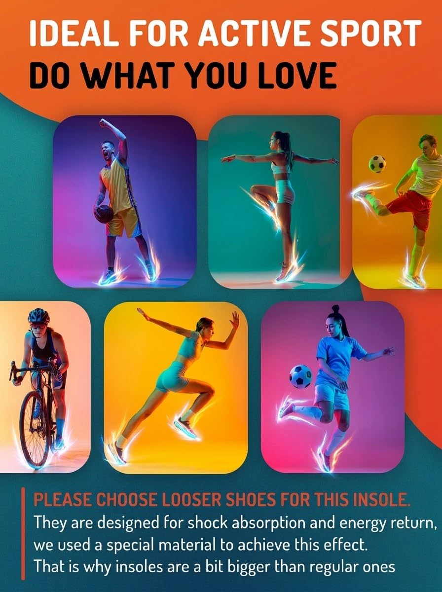 Plantillas deportivas que absorben los golpes, inserciones de amortiguación de zapatos deportivos para hombres y mujeres, ideales para deportes activos, correr, entrenamiento, senderismo, arco neutro,