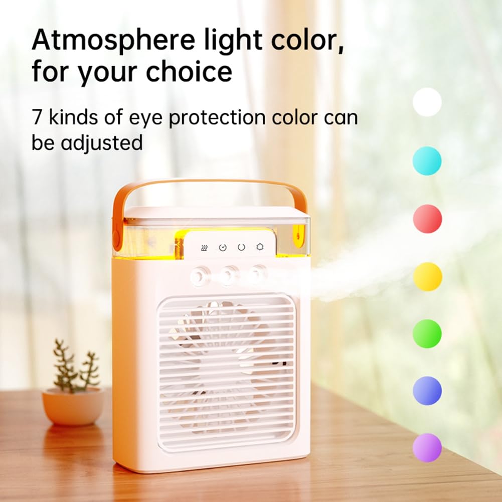 Tragbarer Klimaanlagenventilator, Mini-Verdunstungsluftkühler mit Farbigen LED-Lichtmodi für Schreibtisch, Nachttisch, Couchtisch-D