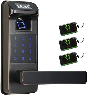 HARFO Fingerprint Door Lock, Keyless Entry Door Lock with Touchscreen and OLED Display, Keypad Door Lock, Door Lock with Keypad, Passcode Door Lock for Office Home (Aged Bronze)