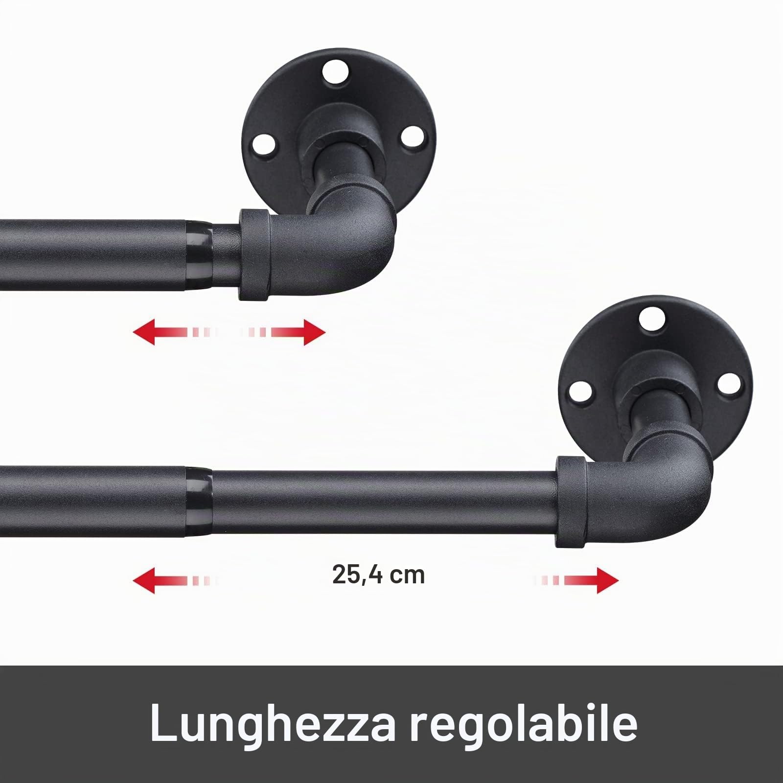 Bastone per tenda industriale estensibile, nero opaco, 81-180 cm, resistente, oscurante, per finestra, montaggio a parete per camera da letto, soggiorno