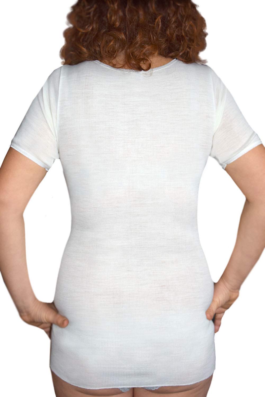 Canottiera Donna in Lana Vegine Mezza Manica Maglietta Salute Incrocio Seno Intimo Camiciola Due Pezzi Made in Italy