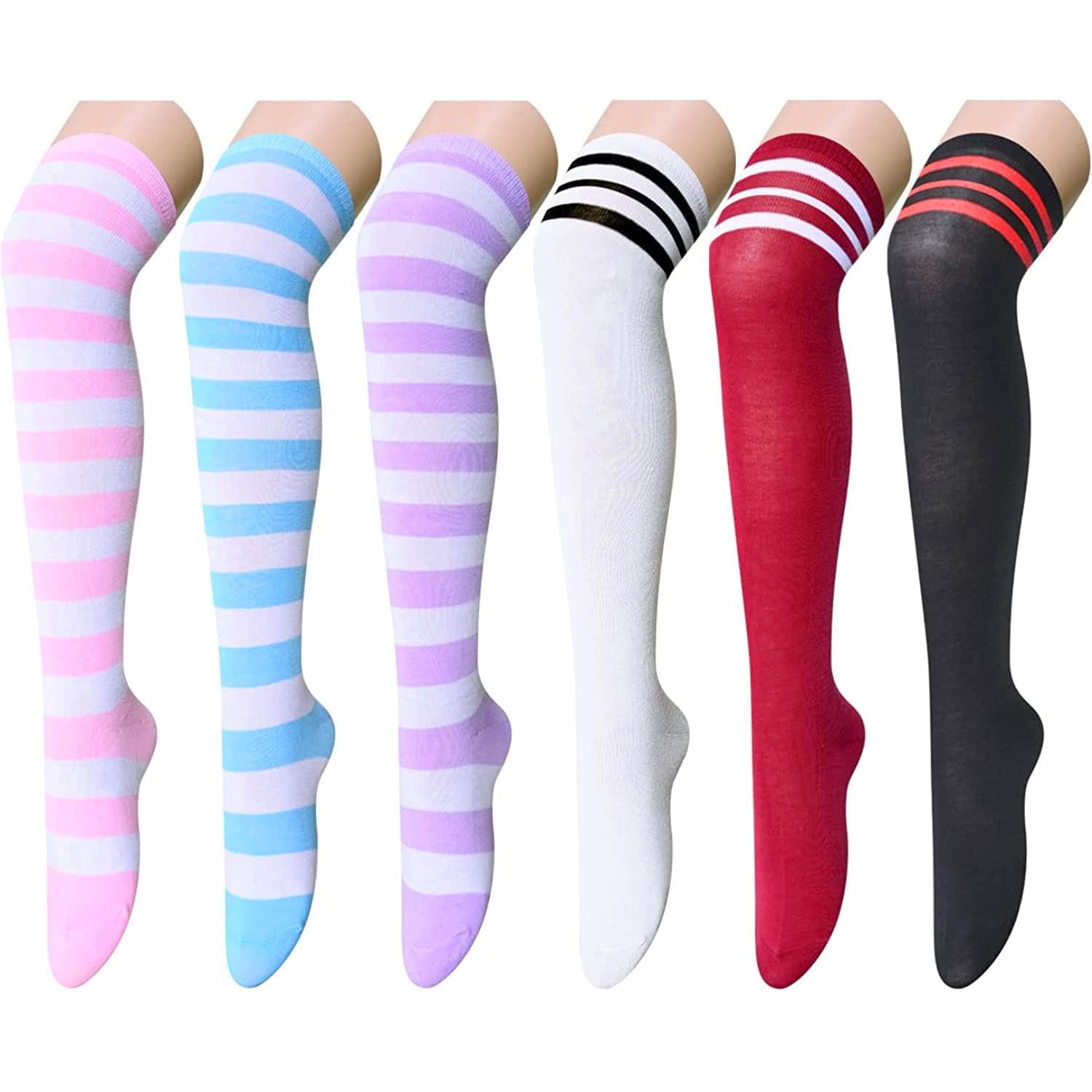 sockfun Striped Thigh High Socks Knee High Socks for Women Girls, Long Socks Over the Knee Socks - 4 Pairs Bright 2 Pairs Classic