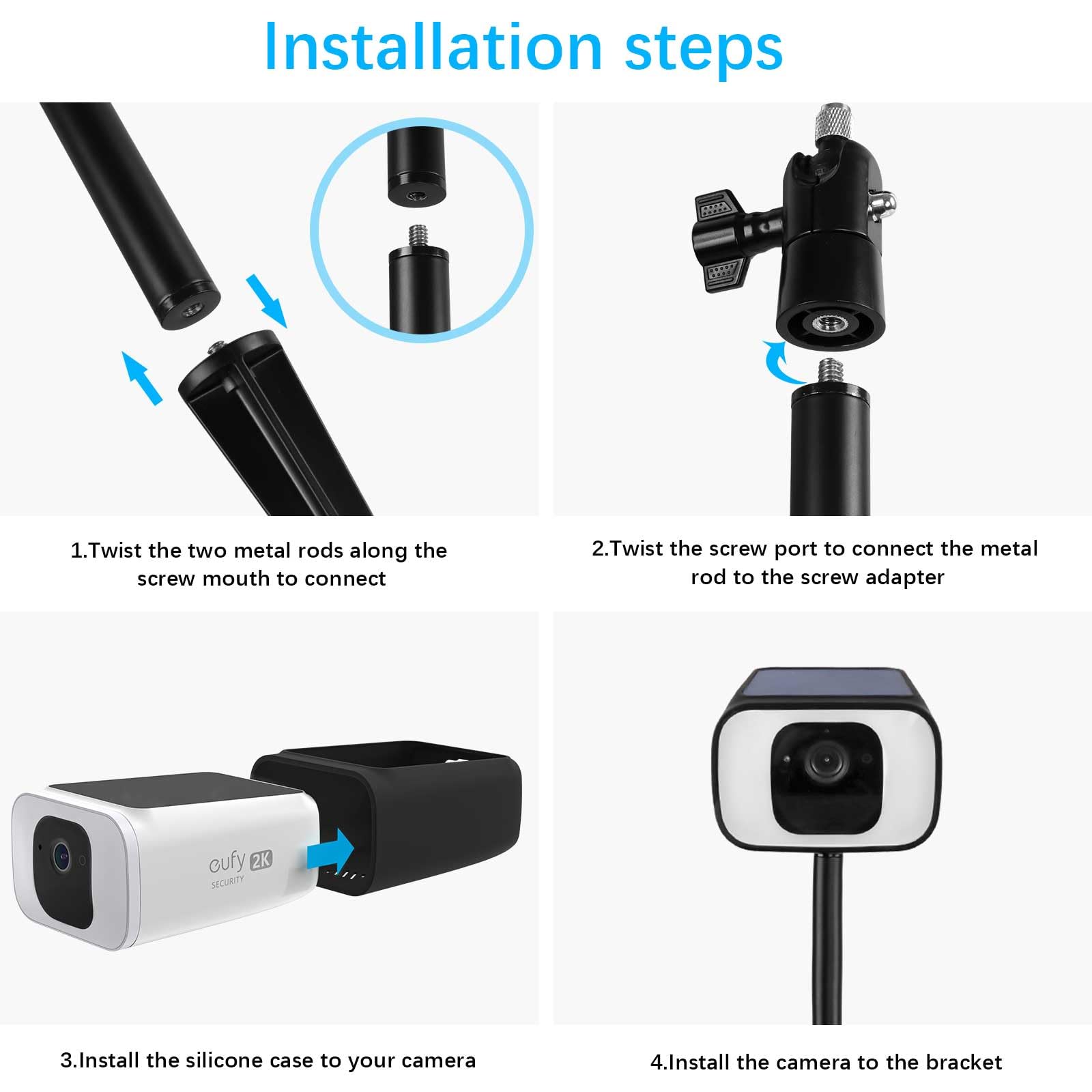 HOLACA Piquet de sol à piquet et coque en silicone résistant aux intempéries pour Eufy SoloCam S40/S230 uniquement, convient pour piquet dans un sol mou