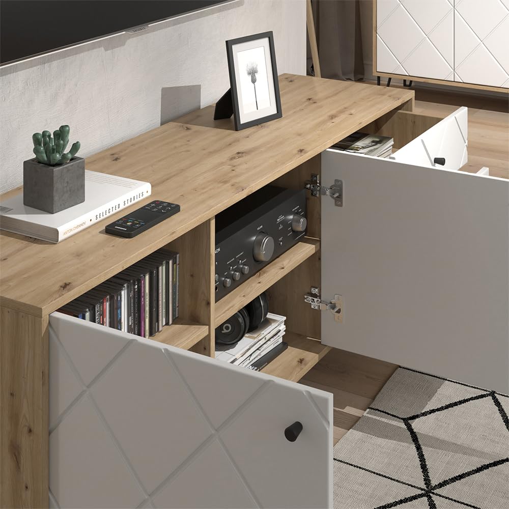 Vicco Lowboard Nizza, Artisan-Eiche, 150.2 x 60.2 cm | mit 3 Schubladen & 2 Türen, zur Nutzung als Ablagefläche neben dem Bett