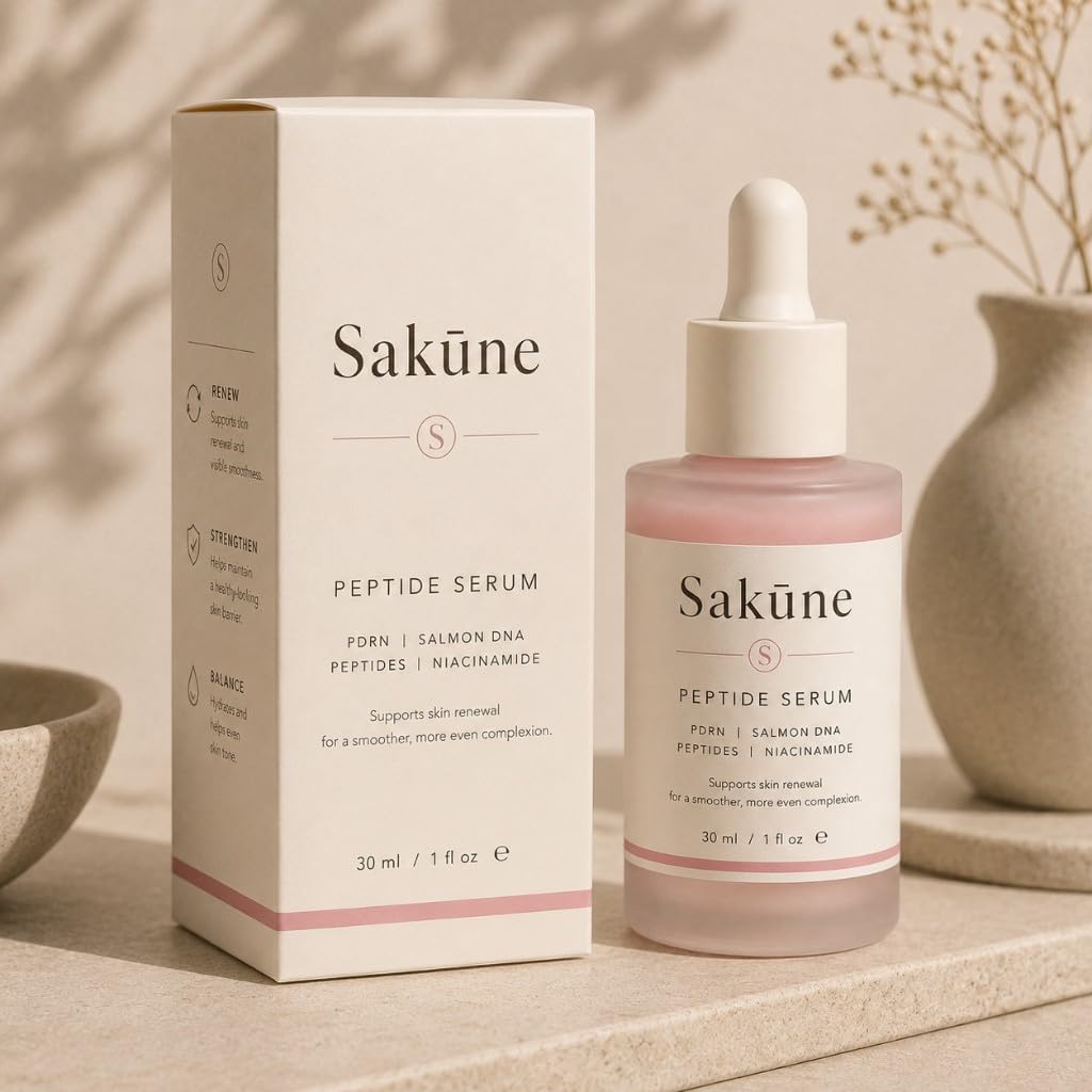 Sakune PDRN Pink Peptide Serum with Salmon DNA | Pink Glow Serum with Peptides & Niacinamide for Hydration & Firm-Looking Skin | Uneven Tone Care | Skincare, 30ml
