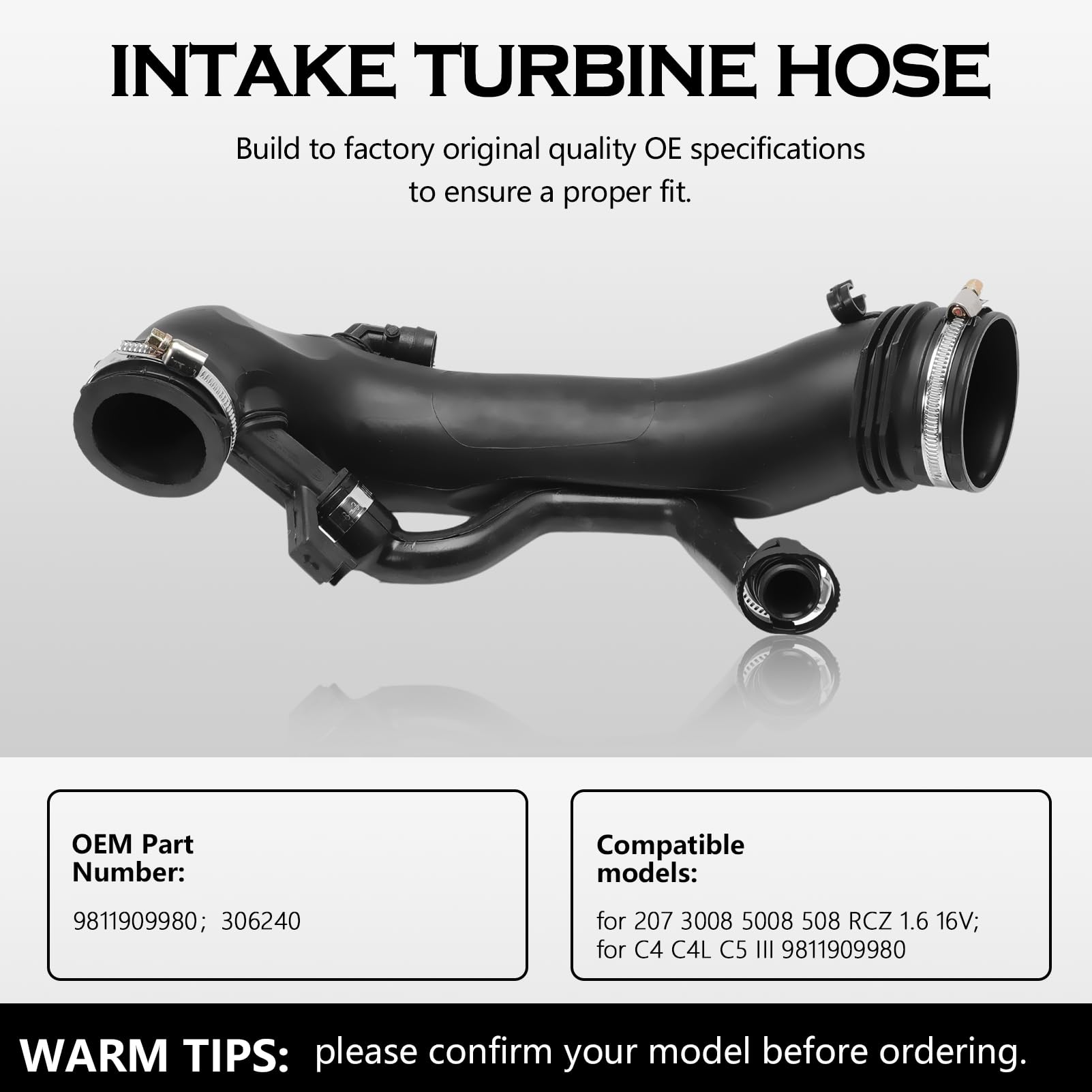 1440Q6 Tuyau admission d'air 9811909980 pour Peugeot 207 207CC 308 508 3008 5008 Citroen C4 C5 DS3 DS4 DS5 Tuyau Turbo D'Admission Durite Admission Air