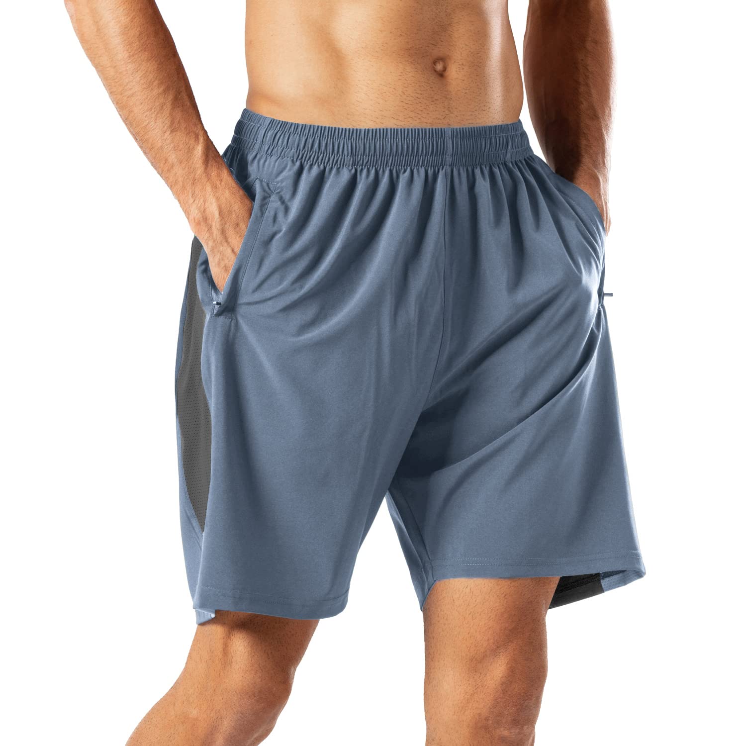 HMIYA Herren Sport Shorts Schnell Trocknend Kurze Hose mit Reißverschlusstasch (Aronablue,XXL)