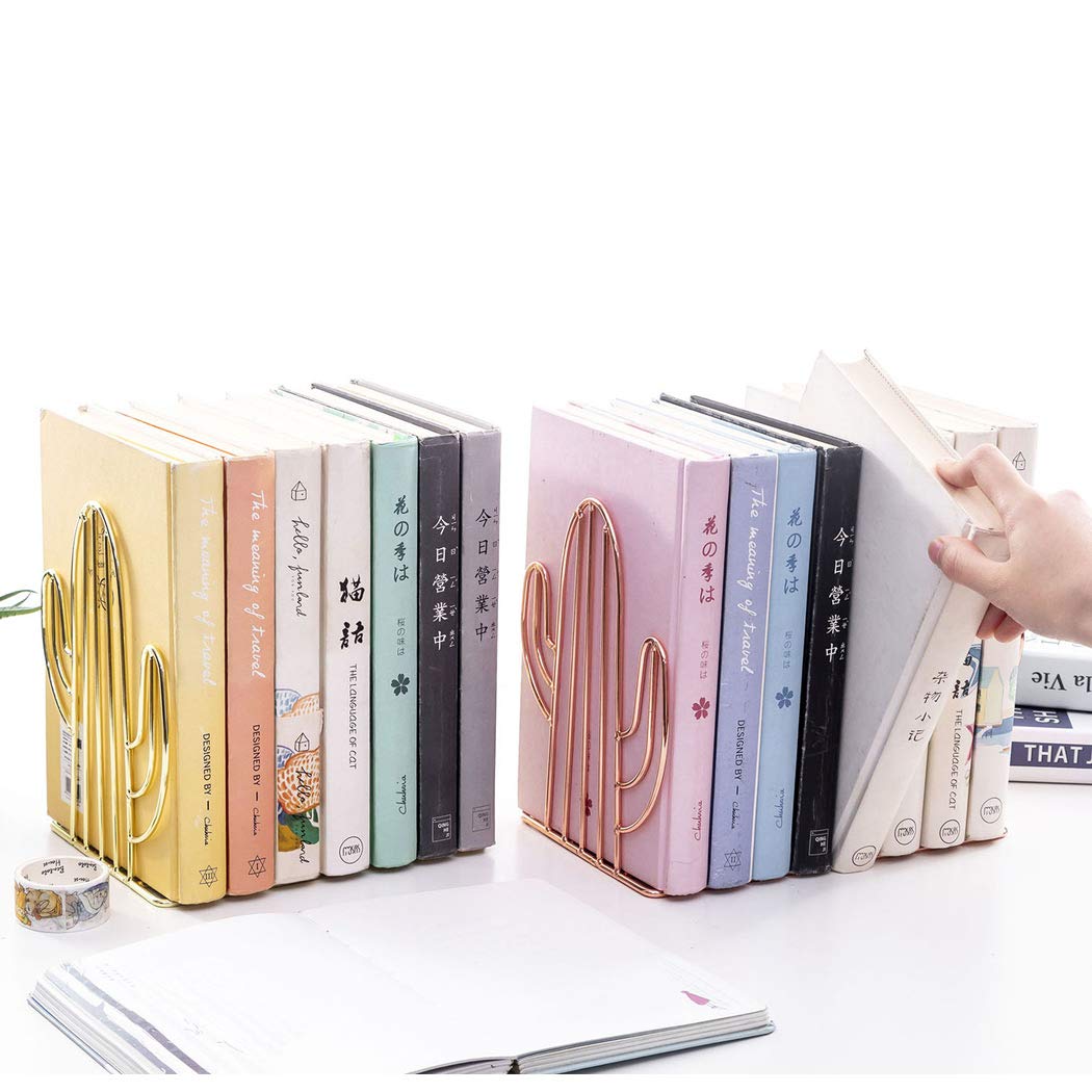 Reggilibri Metallico Minimalista - Fermalibri A Cactus Oro Per Scrivania - Foto 5