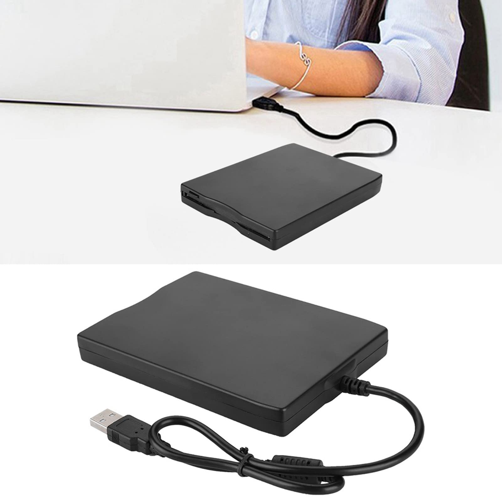 SUNGOOYUE USB-Diskettenlaufwerk 1,44 M für den Allgemeinen Gebrauch, Schwarz, Mehrere Schnittstellen, Stoßfeste Fußpolster, Popup-Tasten-Design, Geeignet für Notebook/PC/Desktop/