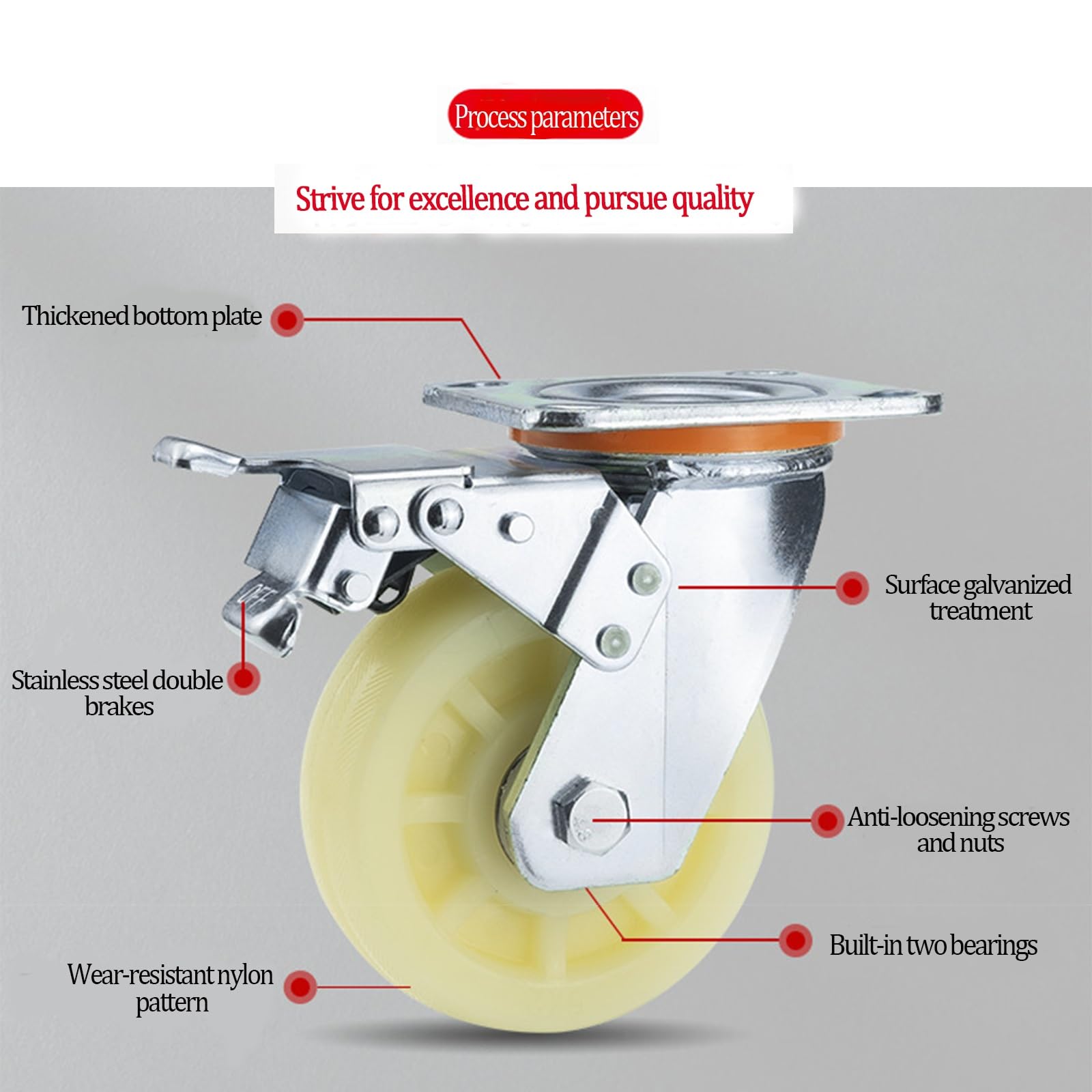 Ruote Girevoli Ruote Girevoli For Impieghi Gravosi Set Di 4 Ruote Universali Silenziose Poliuretano Ruote Girevoli Con Piastra Girevole Antirumore Ruote Girevoli Industriali(Brake swivel casters,4in)