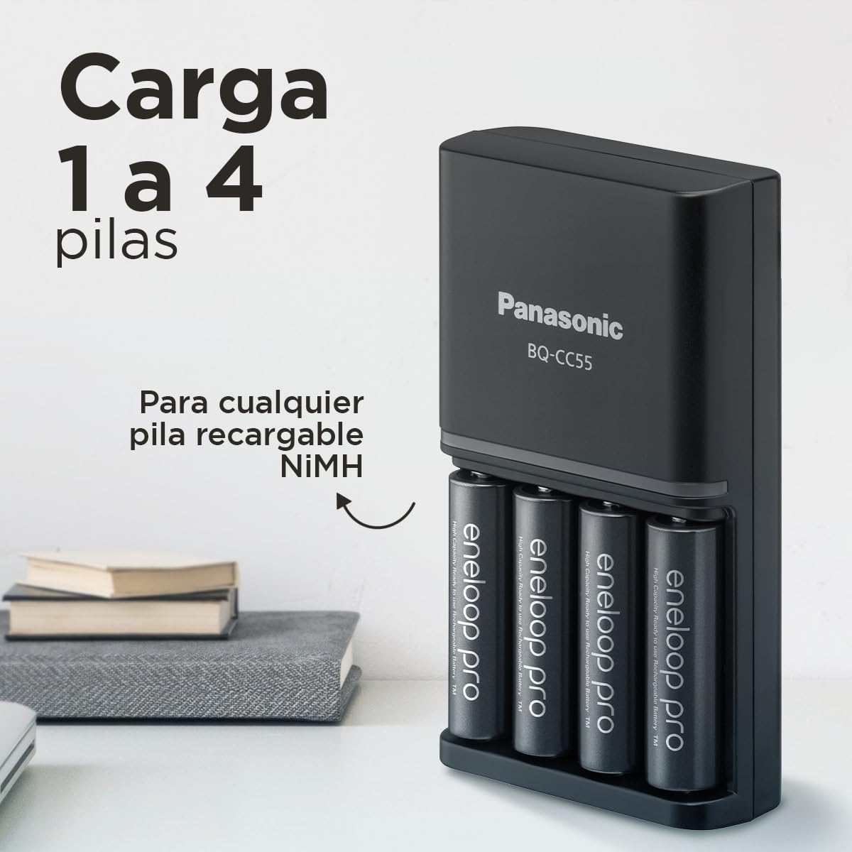 eneloop SmartPlus. Cargador para 1 a 4 pilas AA/AAA Ni-MH con 4 pilas eneloop pro AA/Mignon y 10 funciones de seguridad.