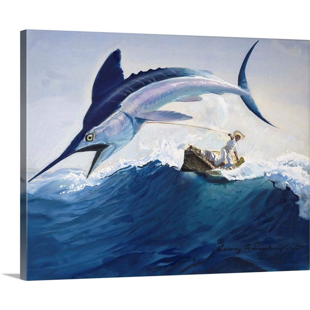 CANVAS ON DEMAND The Old Man and The Sea Canvas Wall Art Print by Harry G, Seabright, Home Decor, Ocean Artwork, 30"x24"