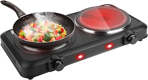 Miniatura 1 de Estufa eléctrica de 1800 W, quemador infrarrojo portátil, doble quemador eléctrico con ajustes de temperatura continuos, encimera doble estufa con