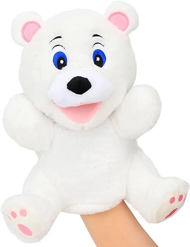 Miniatura 7 de Hopearl Marioneta de mano de oso blanco de felpa con boca abierta y movible para juego imaginativo, juego de rol, juguete interactivo para contar