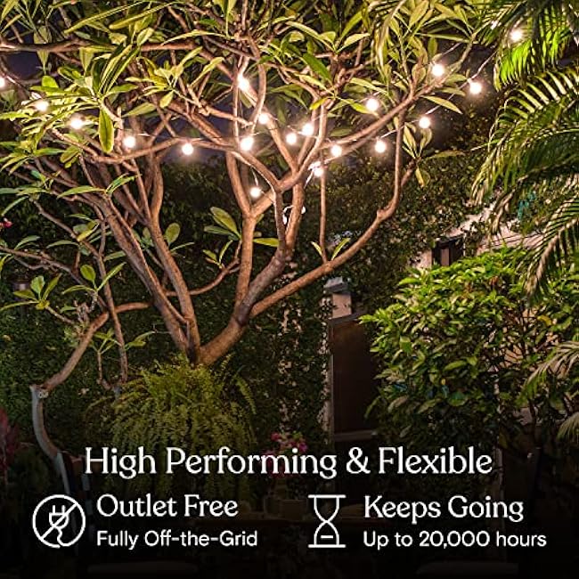Brightech Ambience Pro Solar Powered LED Outdoor String Lights - 27 Ft Commercial Waterproof Patio Lights with Edison Bulbs - Durable String Lights for Outside, Backyard, Porch - 1W, Warm White