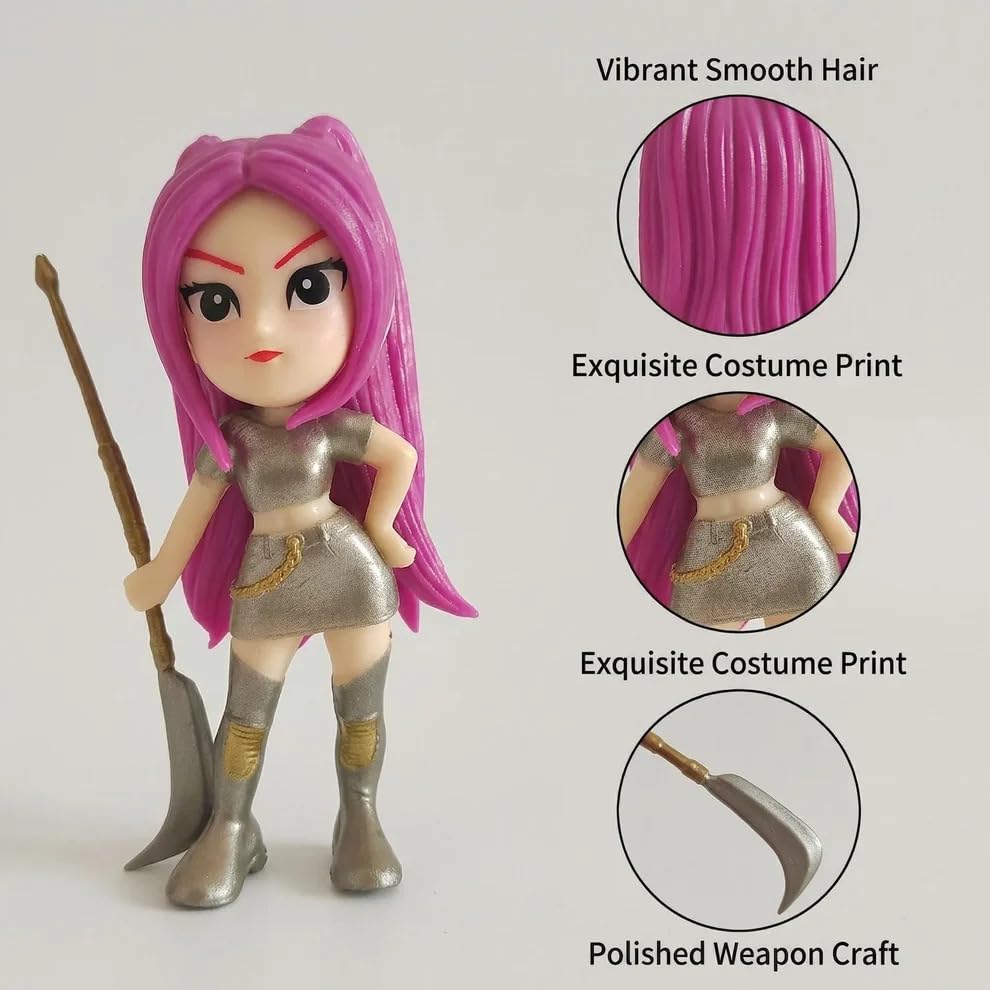 Image of Awestuffs K-POP Demon Action Figures Set of 6 | K-Pop Style Dolls with Unique Outfits & Hair, Desk Decor Figurines, Collectible Toy Set