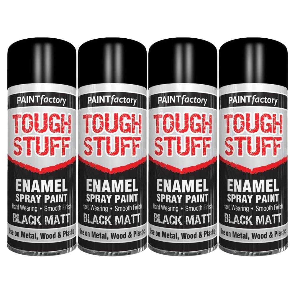 PEBBLE HUG Tough Stuff Enamel Black Matt Spray Paint For Wood Metal Plastic, Moisture-Resistant, Formulated For Indoor & Outdoor Surfaces, 400ml (4 Pcs)