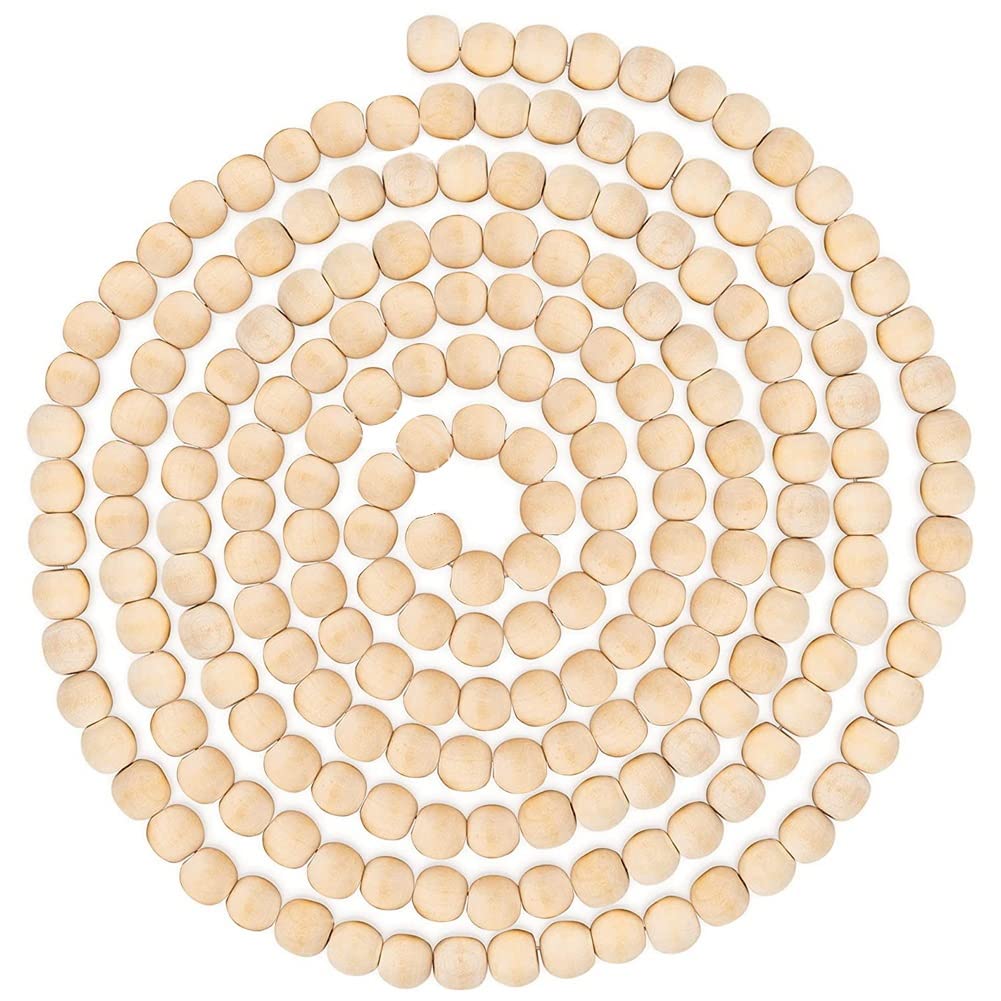 CTRLZS 9 Foot Natural Wood Bead Christmas Garland Wooden Christmas Tree Garland Perfect for Rustic Natural Country Farmhouse