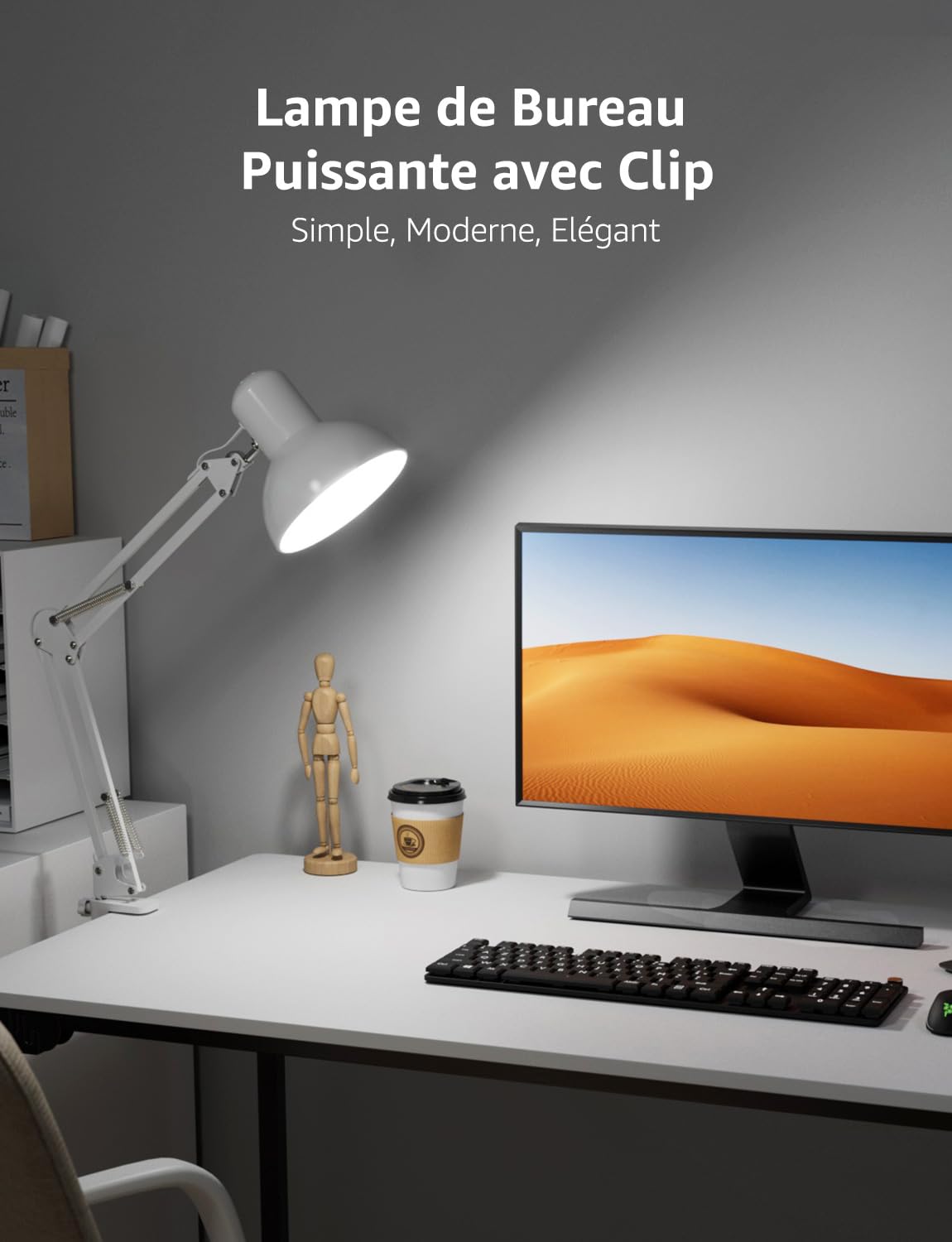 Lepro Lampe de Bureau Pince E27 Métal Interrupteur à Fil Blanc