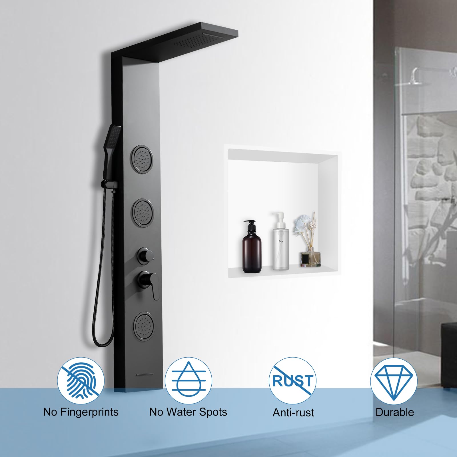 Stainless Steel Shower Niche, 12" X 12" No Tile Needed Recessed Shower