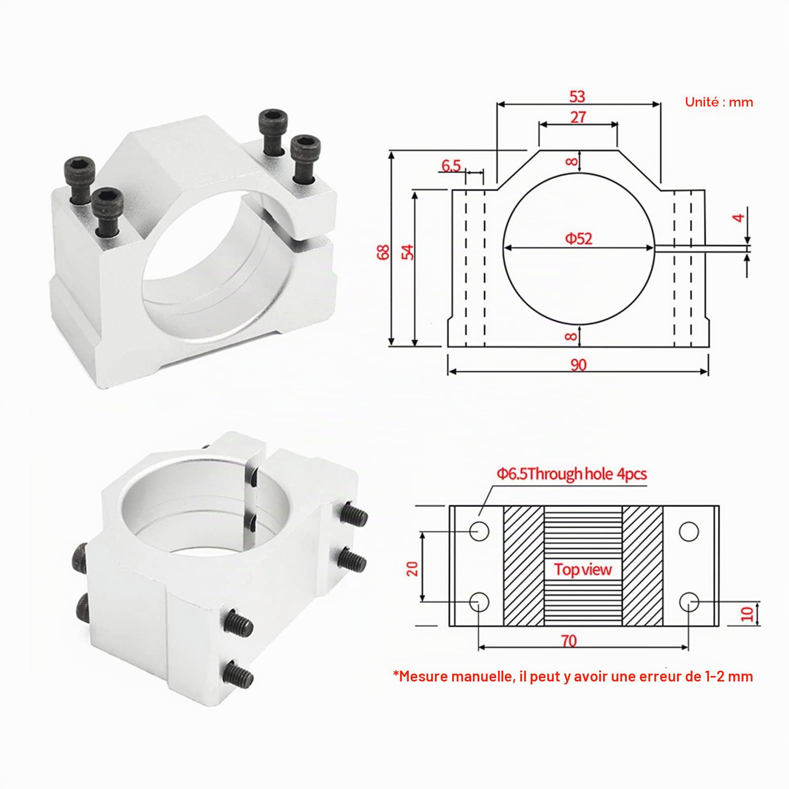 RATTMMOTOR Kit de refroidissement, à air, 500 W, moteur à broche ER11, 0,5 kW, 12000 tr/min, régulateur de vitesse PWM de 220 V, support de montage de 52 mm, avec vis pour la gravure