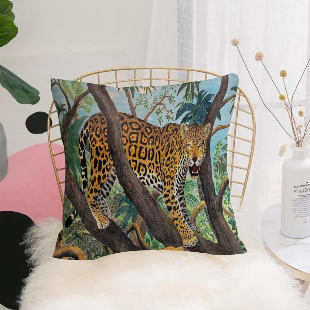 HYOSXW Cushion Cover,Throw Pillow Case Home Decorative for Living Room Bedroom Sofa Chair 16X16 Inch,pastel drawing of jaguar in the jungle,Pillowcase 40X40cm
