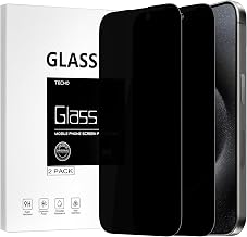 TECHO Privacy Screen Protector for iPhone 15 Pro Max Tempered Glass Film, Full Coverage Edge to Edge, Anti Spy Private, 9H Hardness, 2 Pack, 6.7 Inch