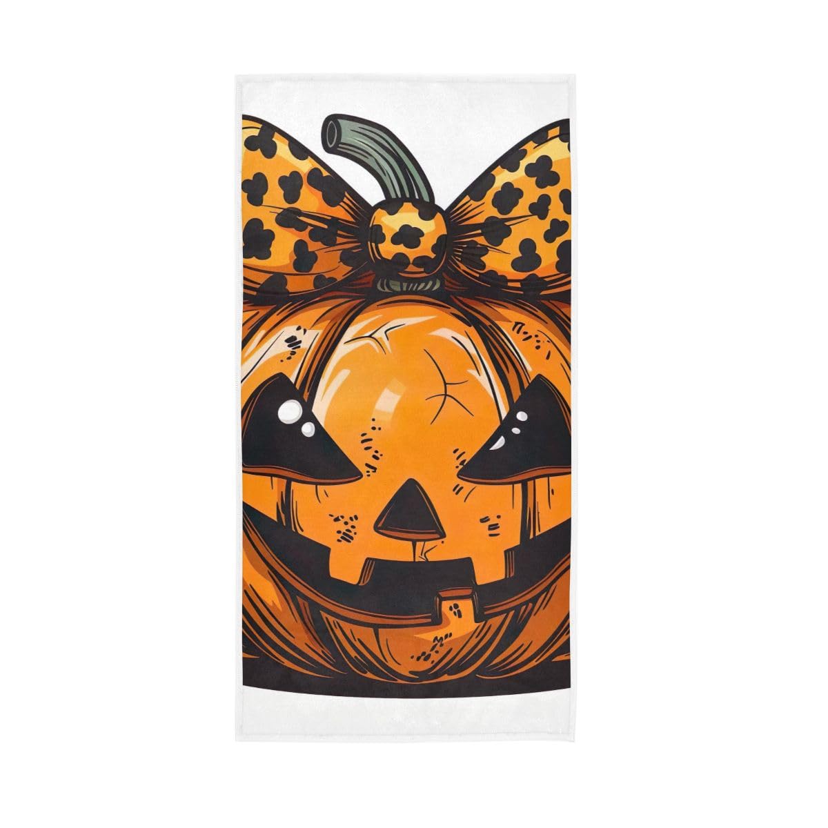 HUYGD Halloween Pumpkin with Leopard Bow Hand Towel, Multipurpose Shower Towels for Hand, Face, Hair, Bath 15 x 30 Inches